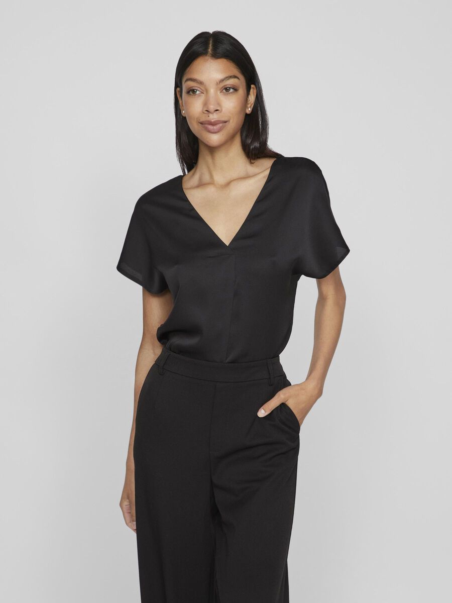 Satin V-neck T-shirt