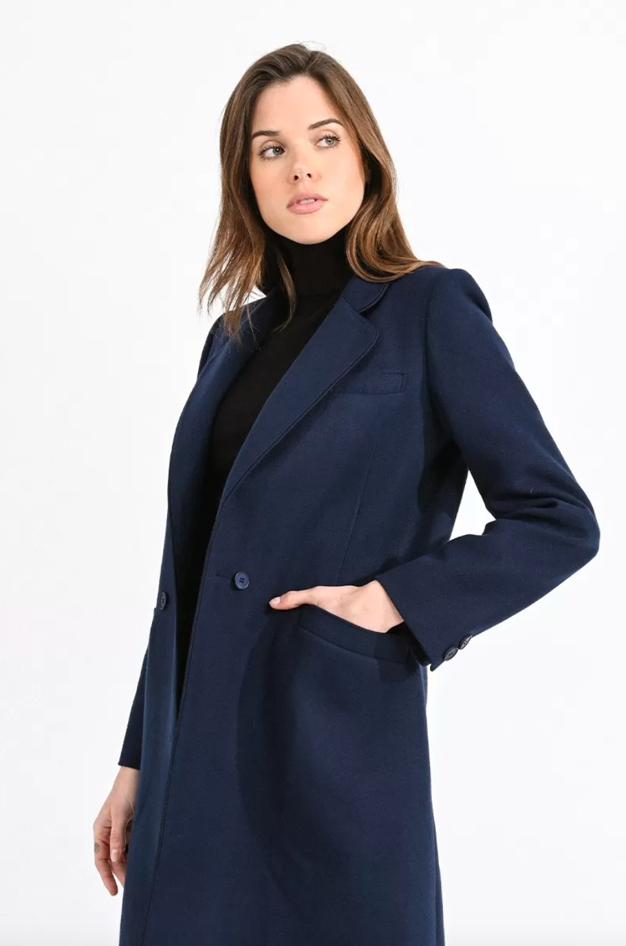 Navy blue double-breasted long coat