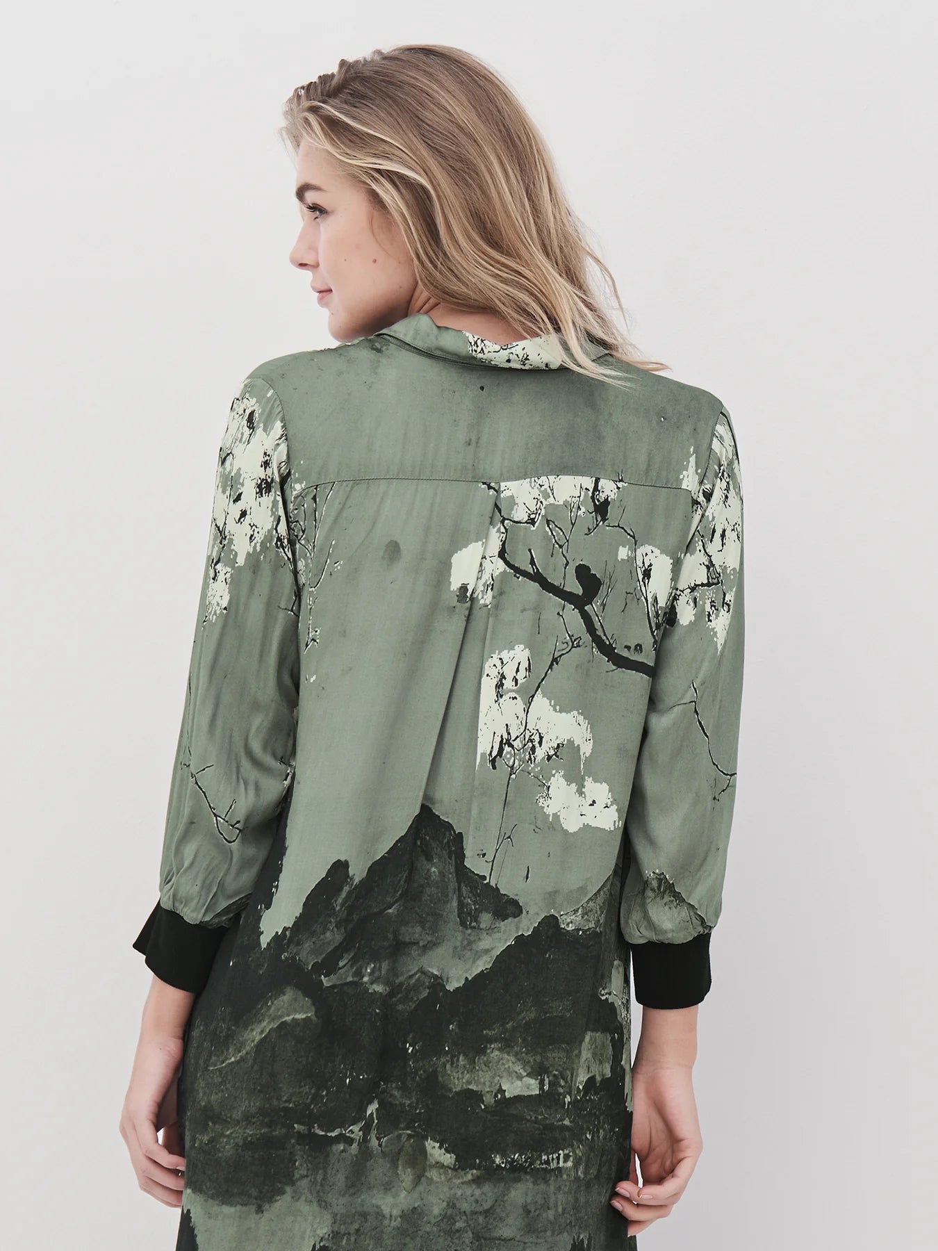 Landscape print shirt dress