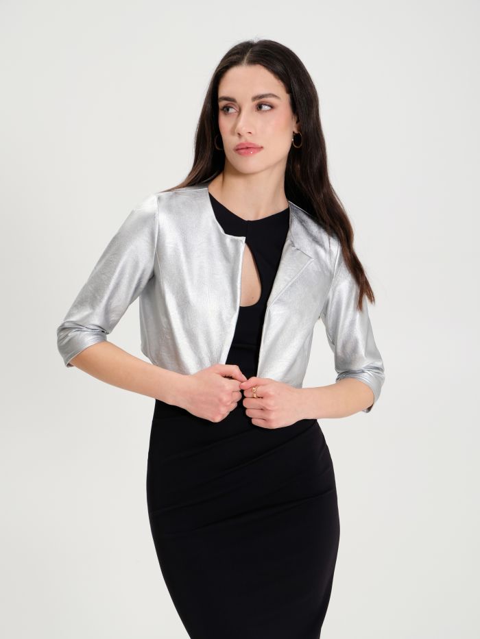 Bolero jacket in metallic faux fur