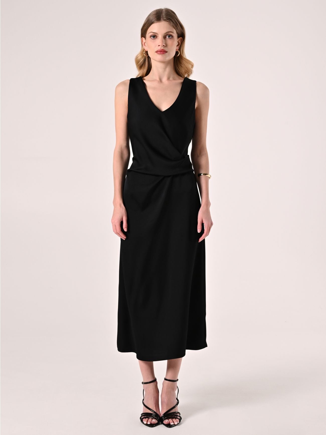 Black satin midi nightgown dress