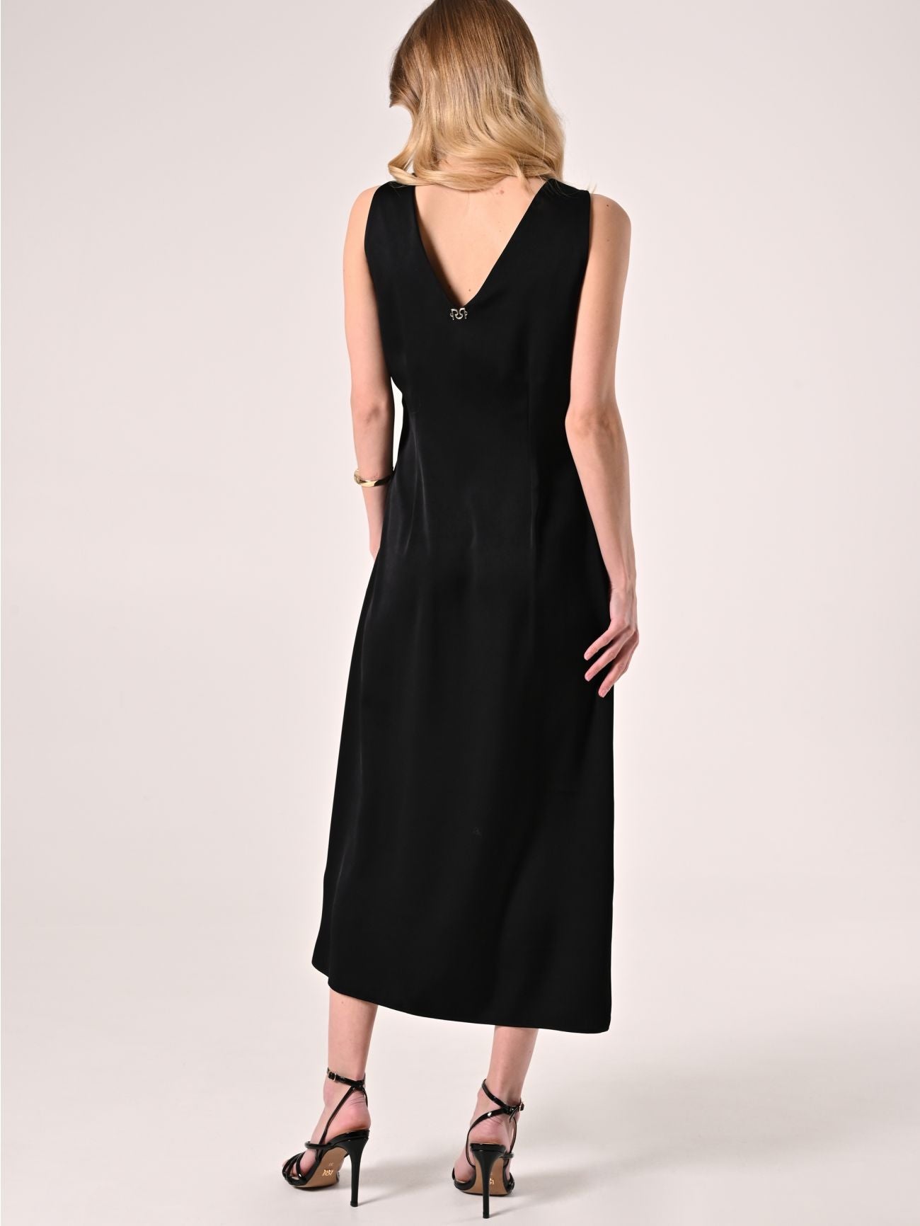 Black satin midi nightgown dress