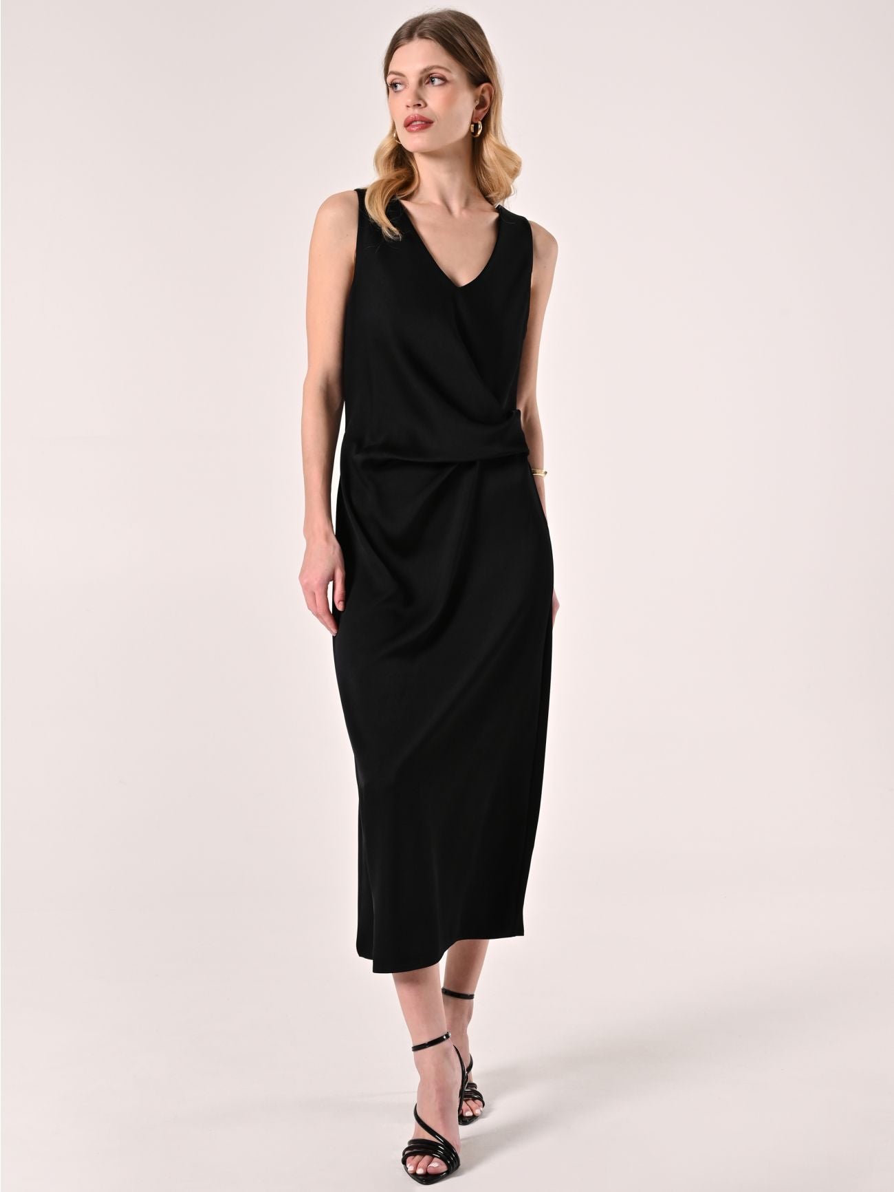 Black satin midi nightgown dress