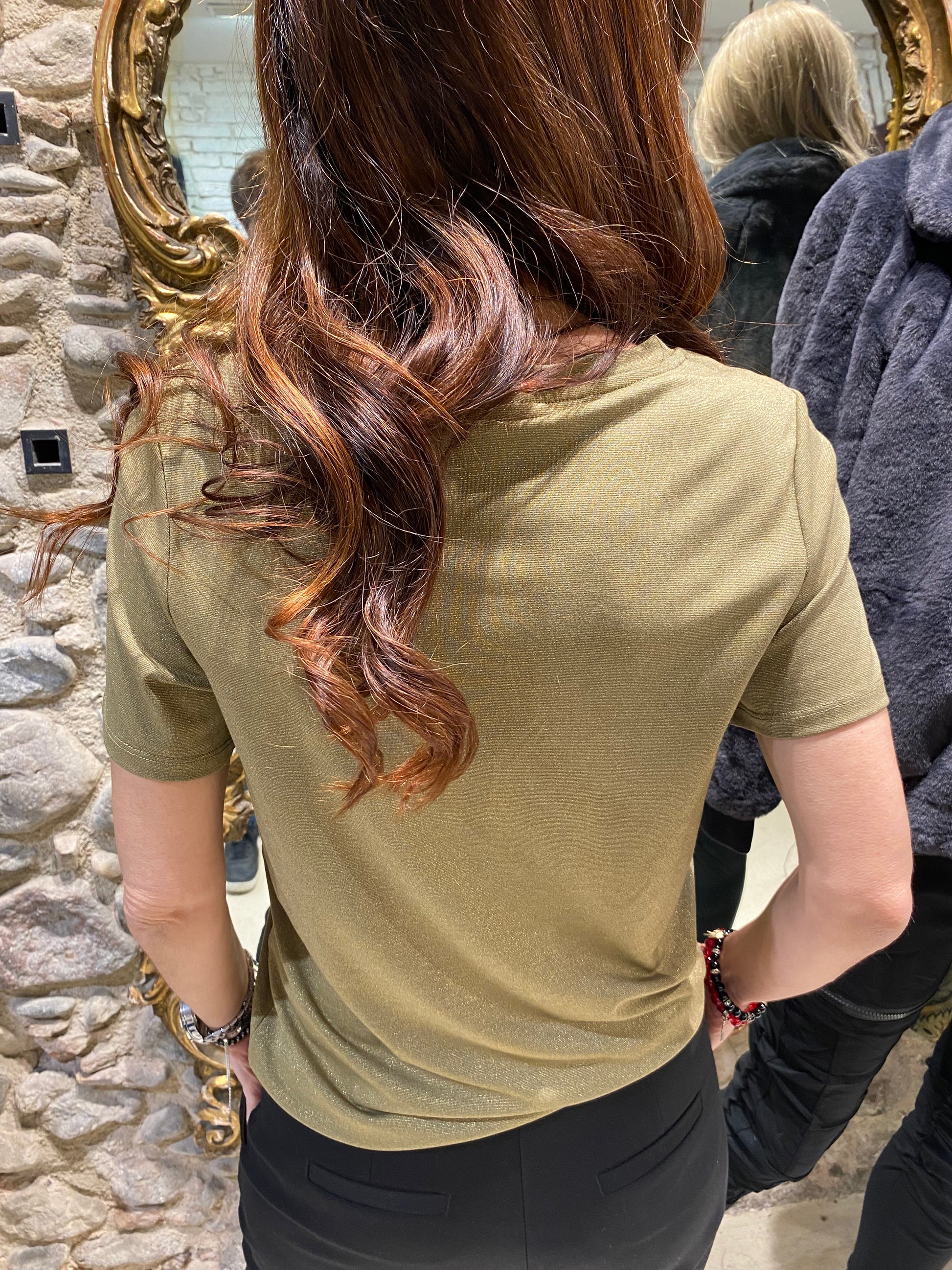 V-neck T-shirt with lurex dots