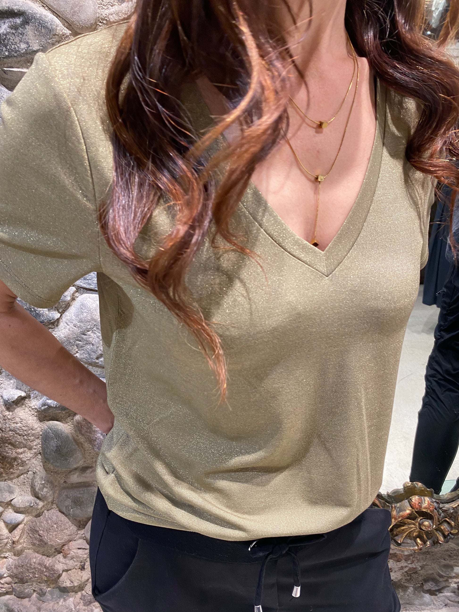 V-neck T-shirt with lurex dots