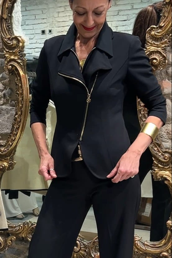 Fitted jacket with gold zipper