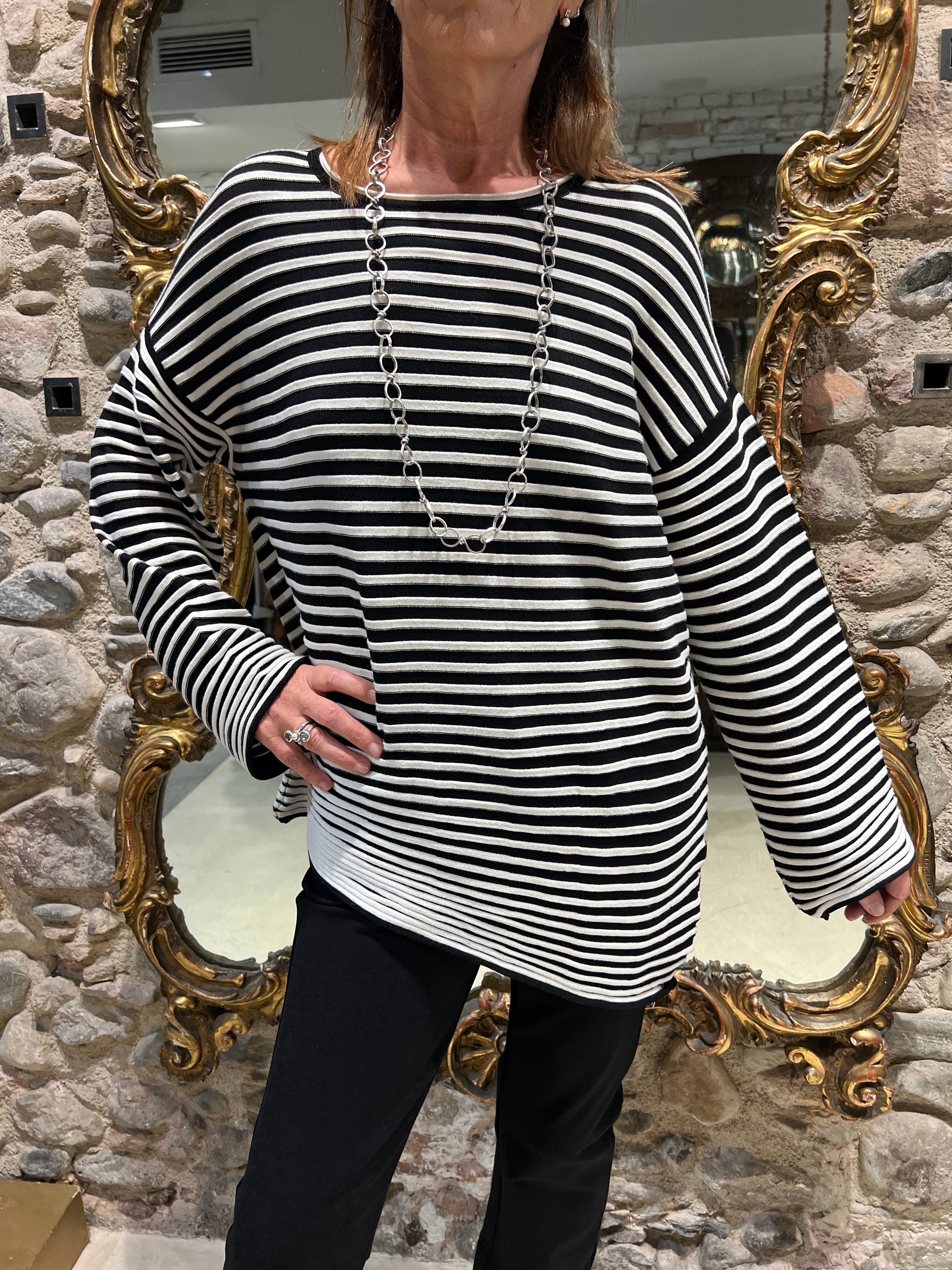 Asymmetrical striped sweater