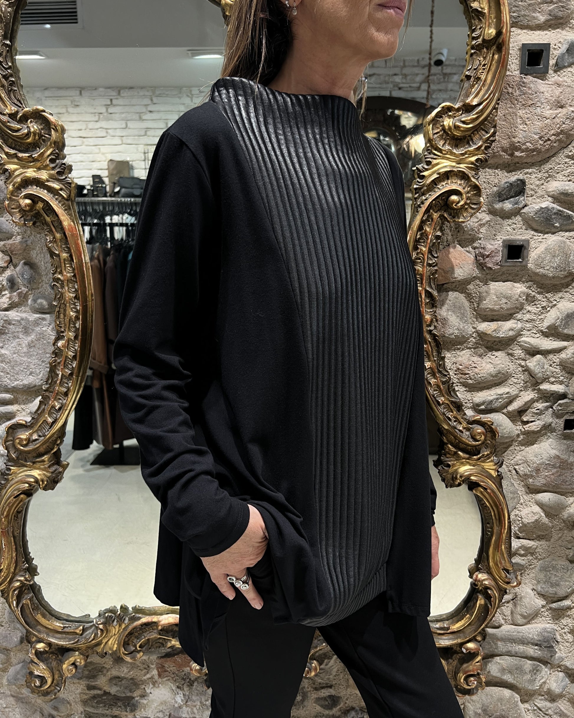 T-shirt en jersey plissé effet cuir