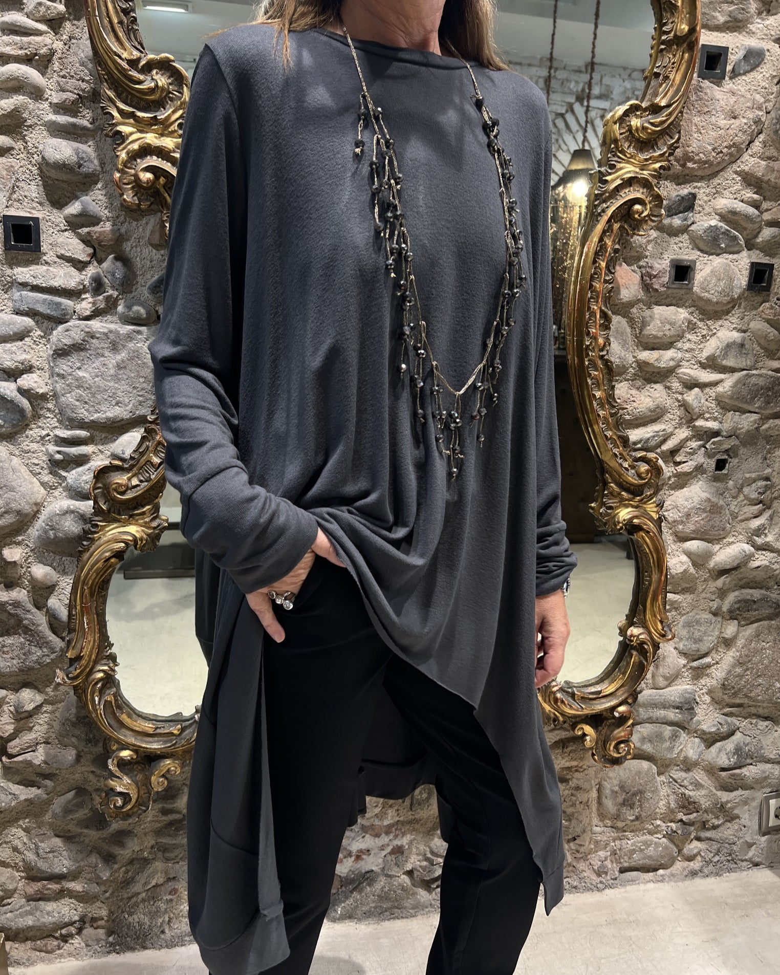 Long asymmetrical grey sweater