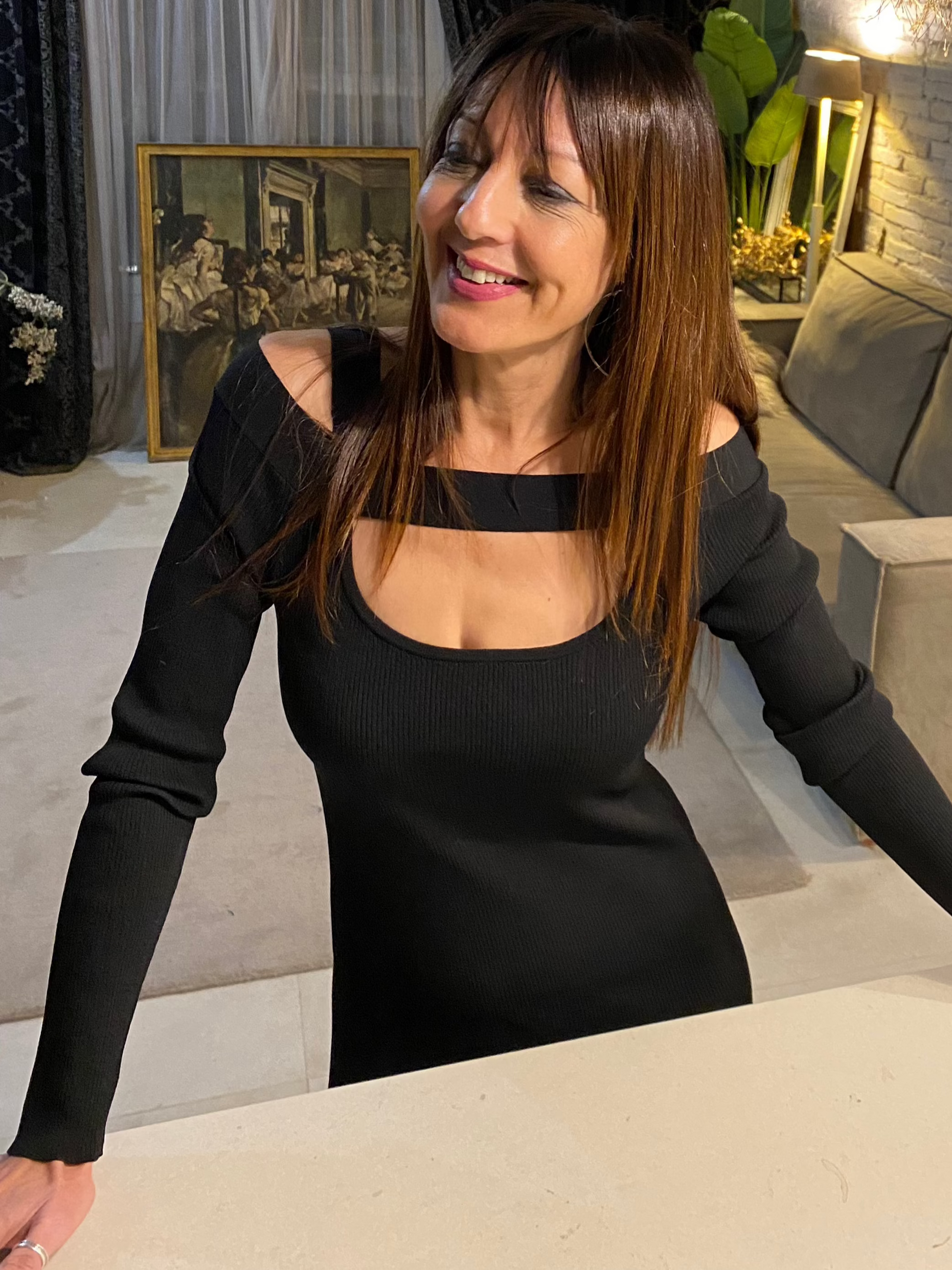 Off-the-shoulder mini-canale midi dress with straps