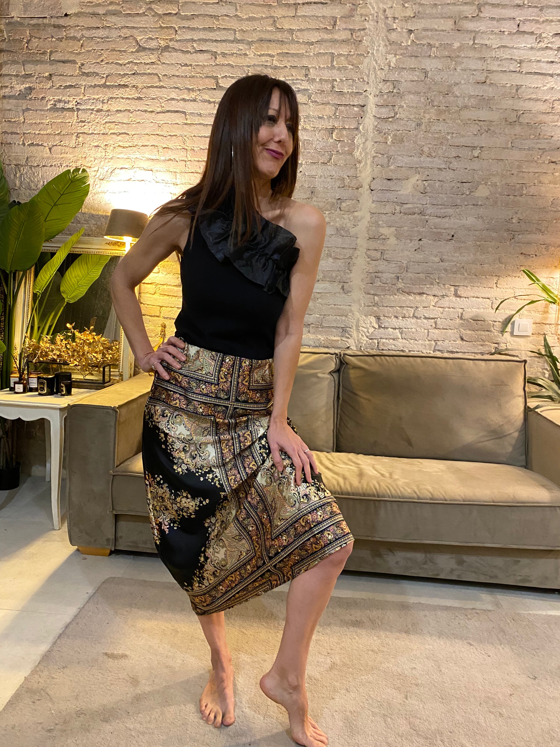 Cashmere print midi skirt