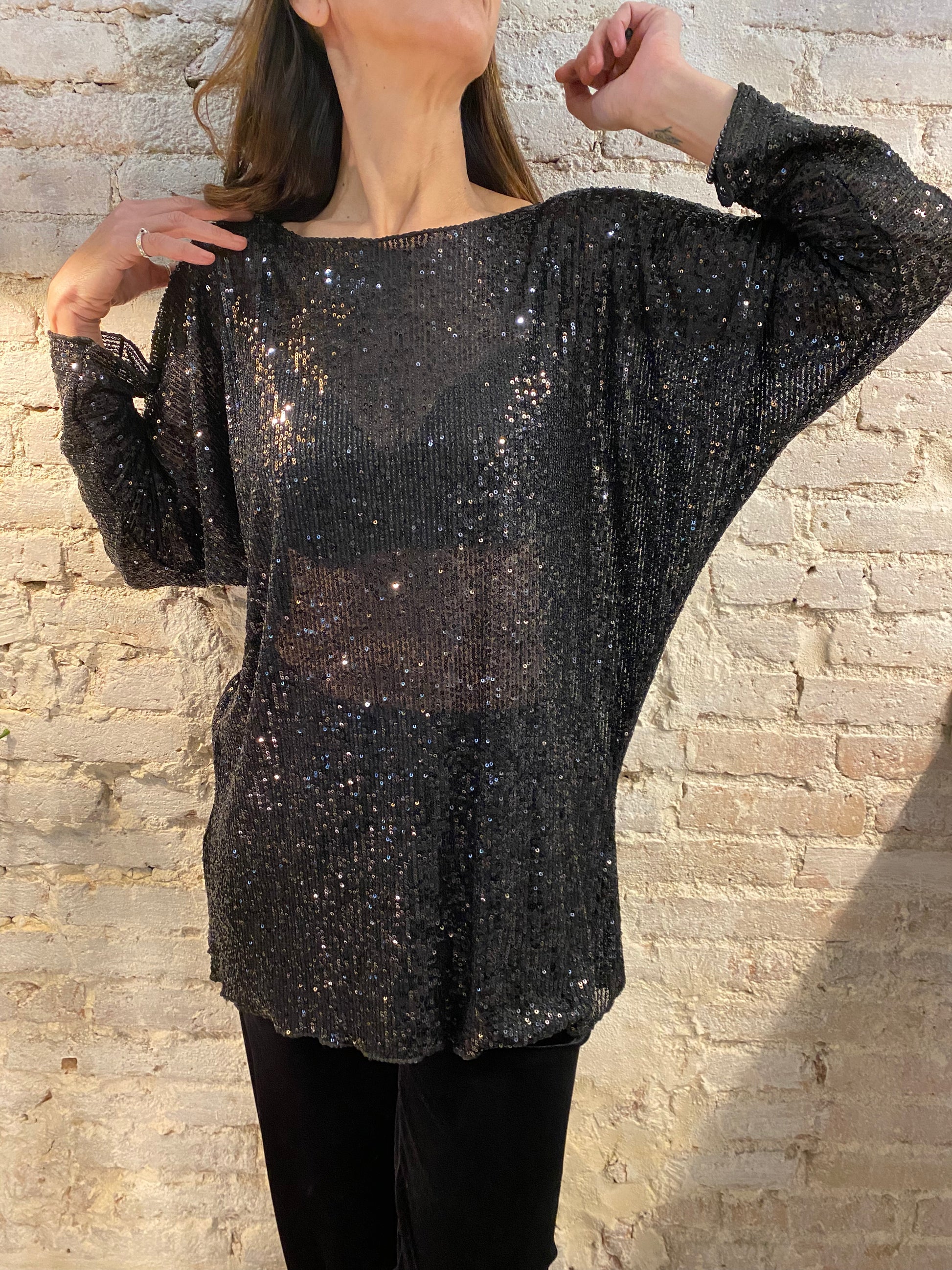 Japanese sequin long t-shirt