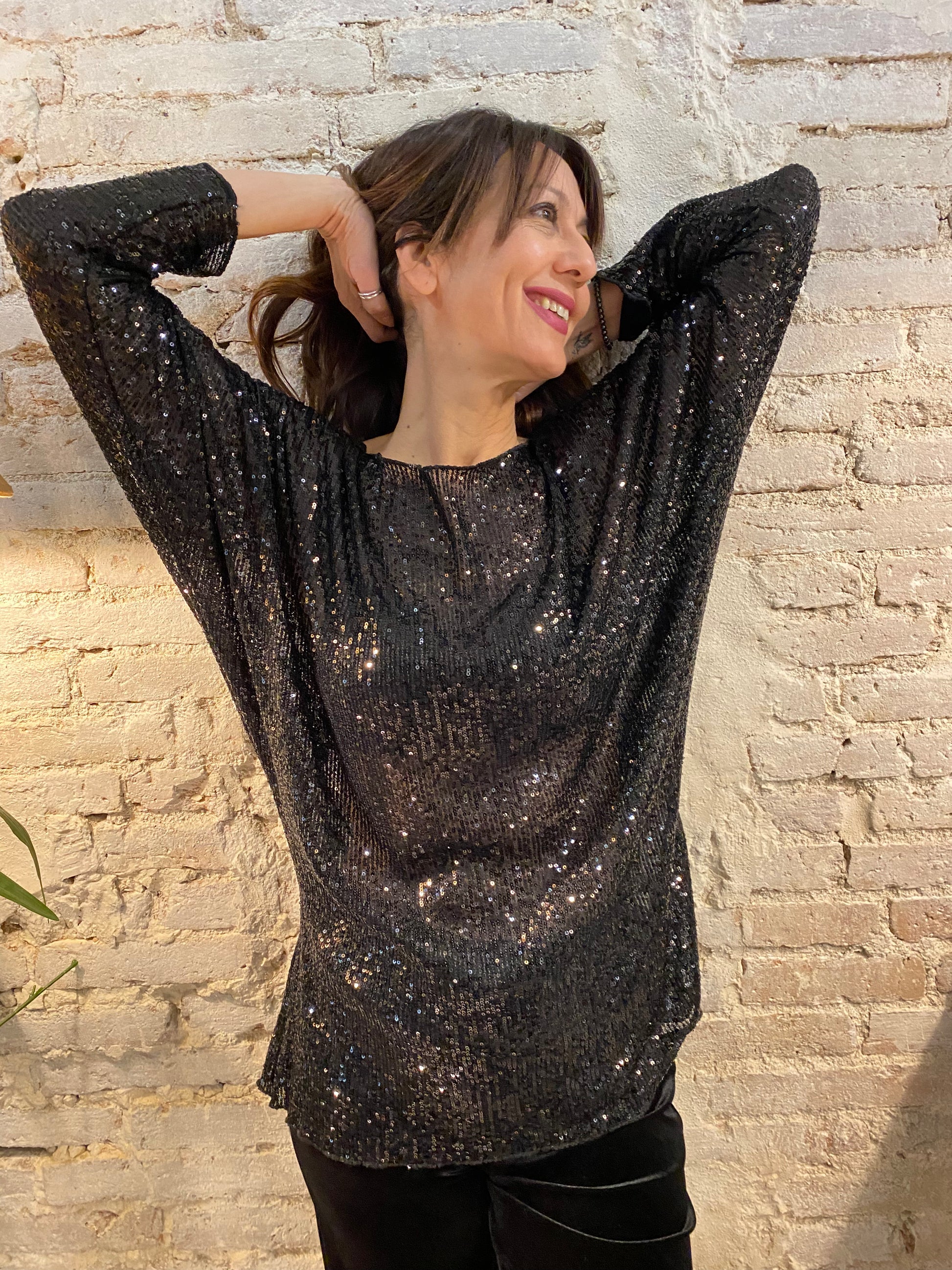 Japanese sequin long t-shirt