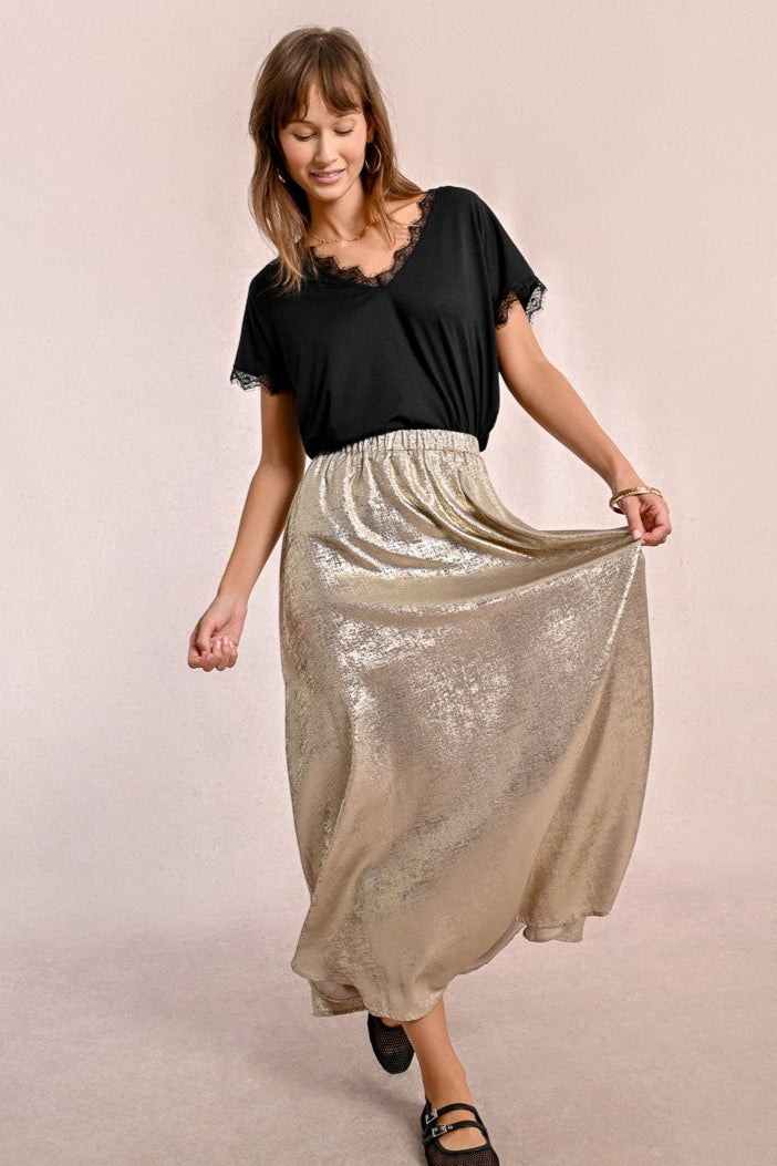 Long metallic gold skirt