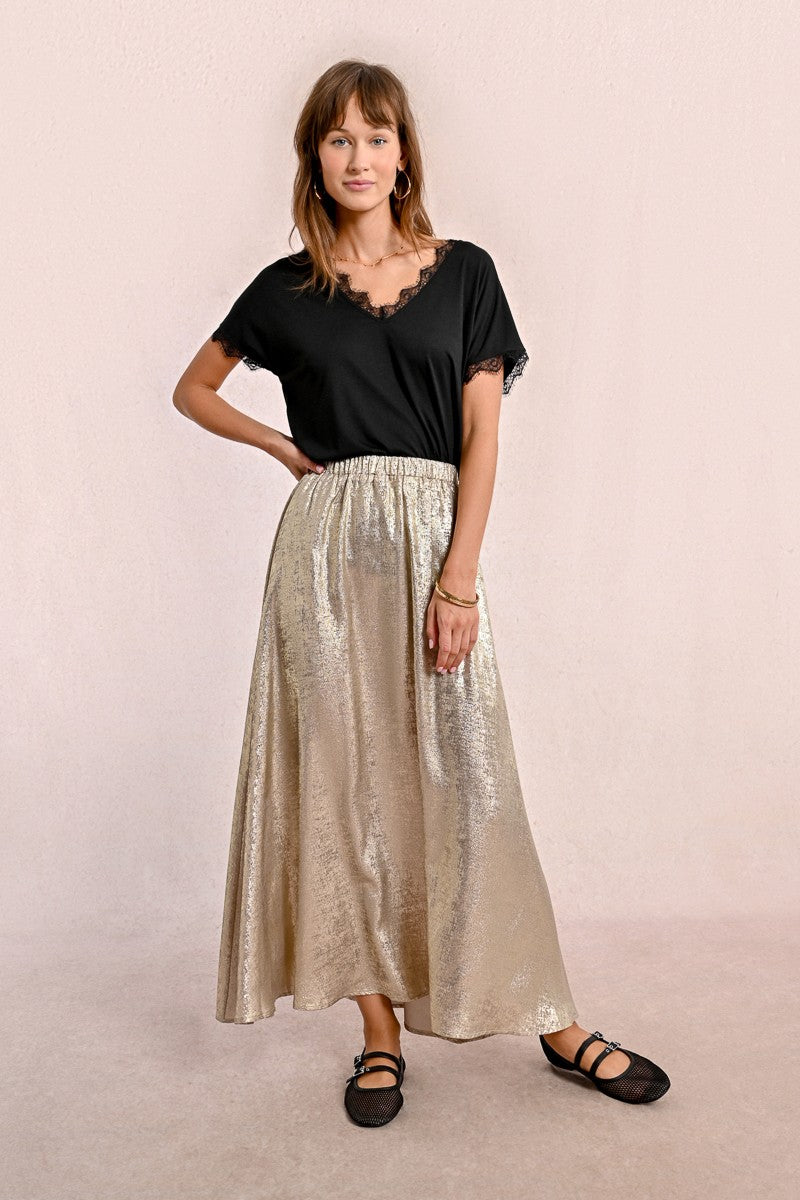 Jupe longue métallisée dorée