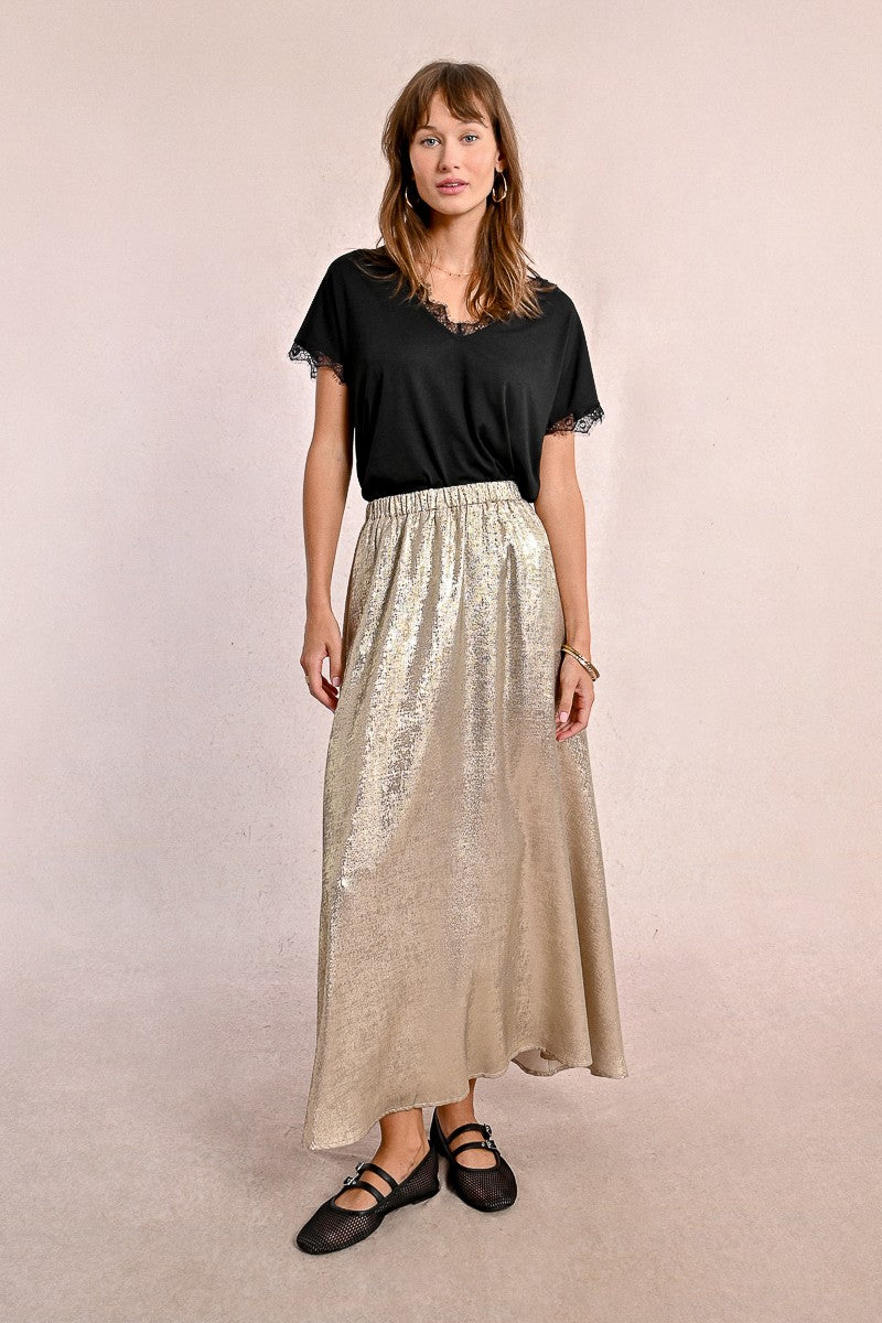 Jupe longue métallisée dorée