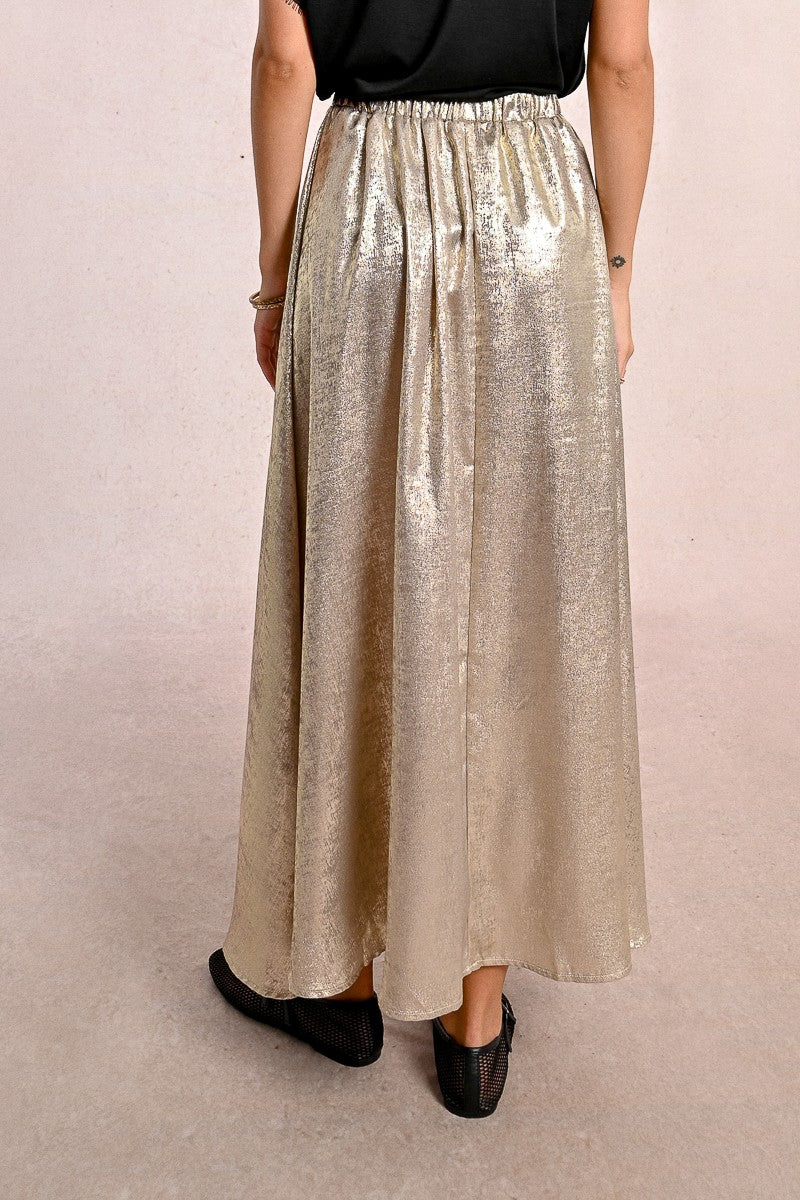 Long metallic gold skirt