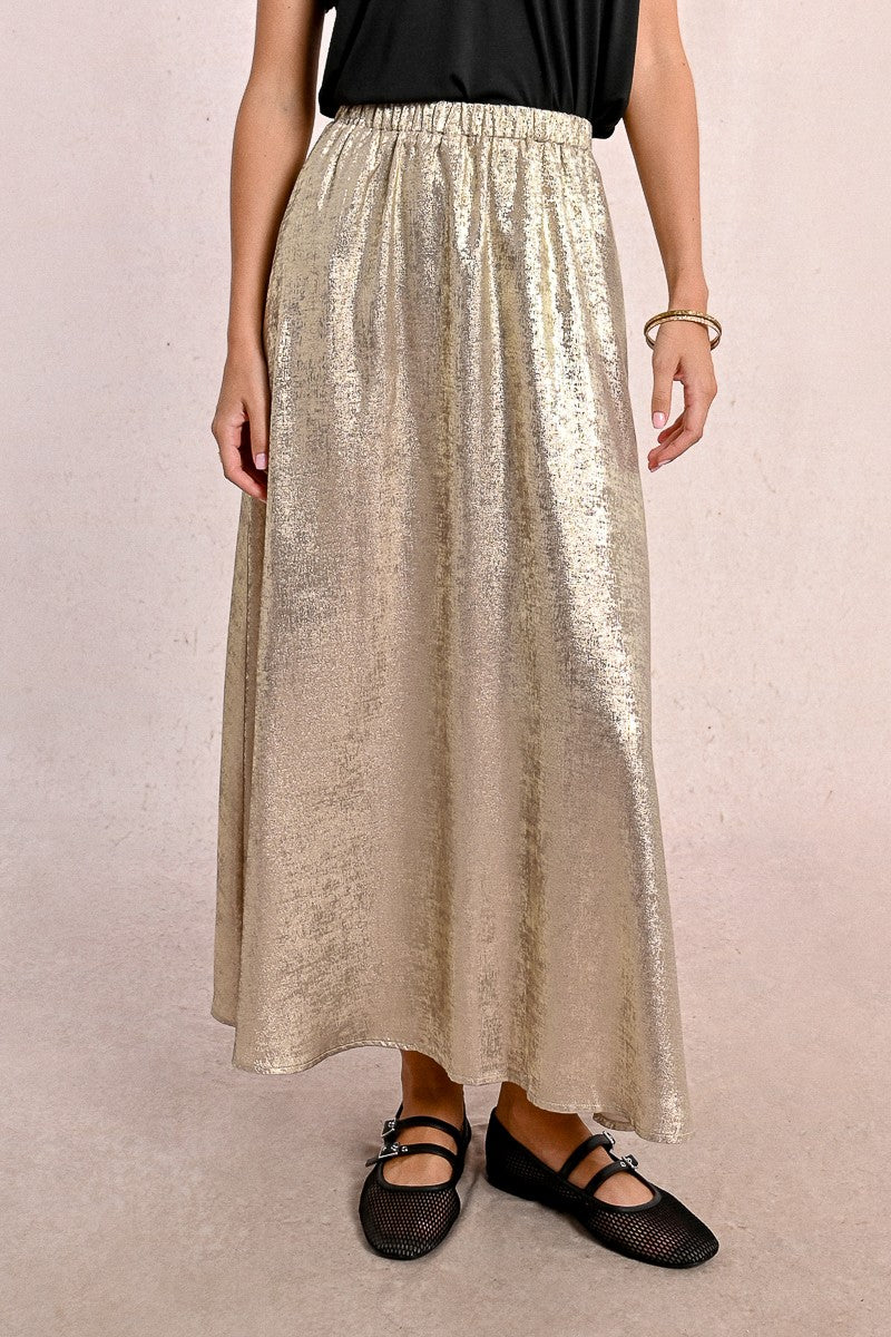 Jupe longue métallisée dorée