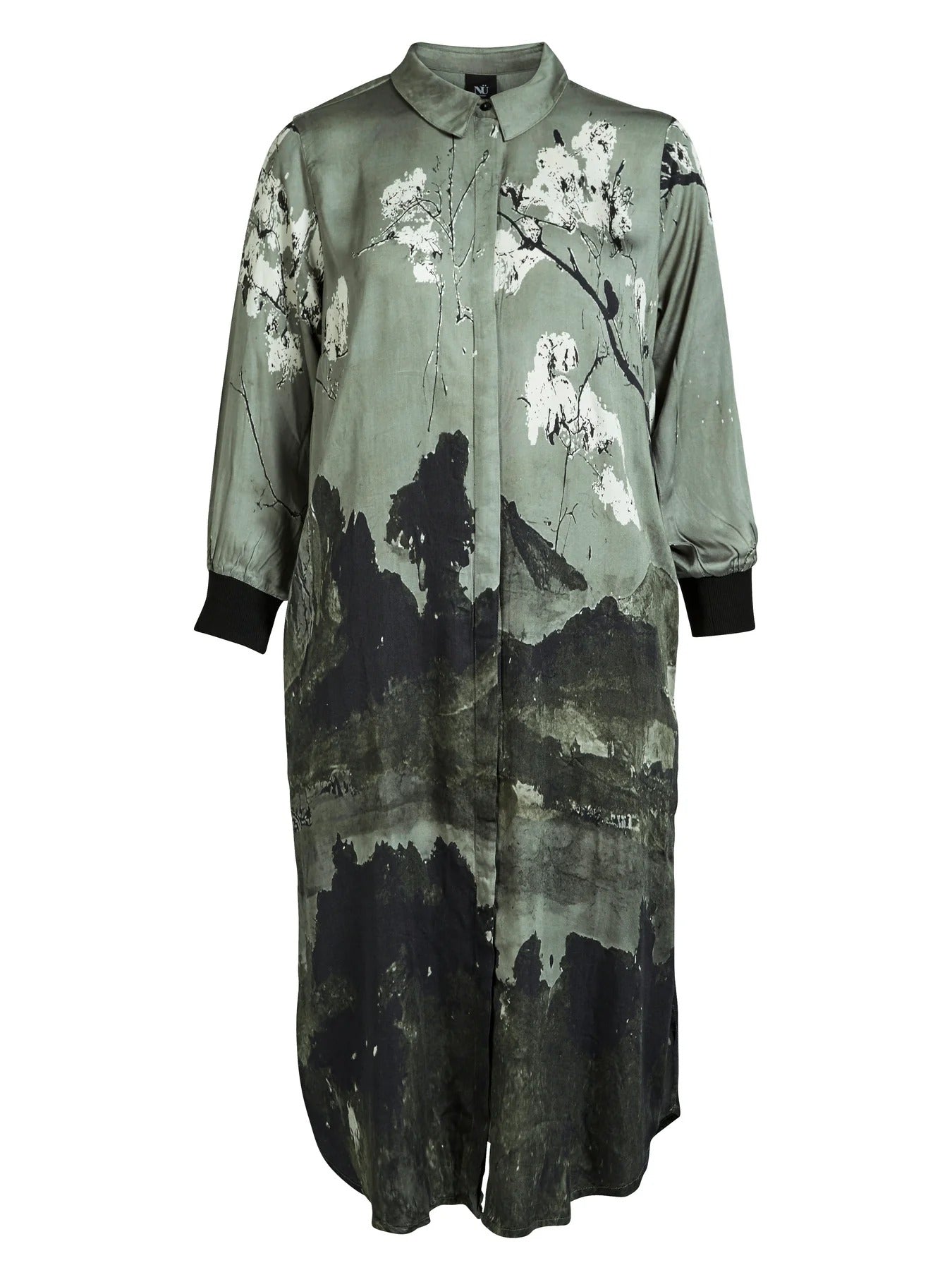 Landscape print shirt dress