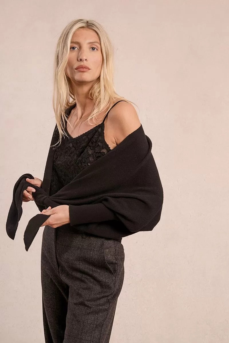 Long-sleeved cardigan with bow