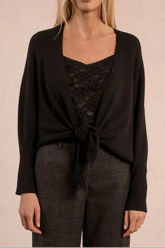 Long-sleeved cardigan with bow