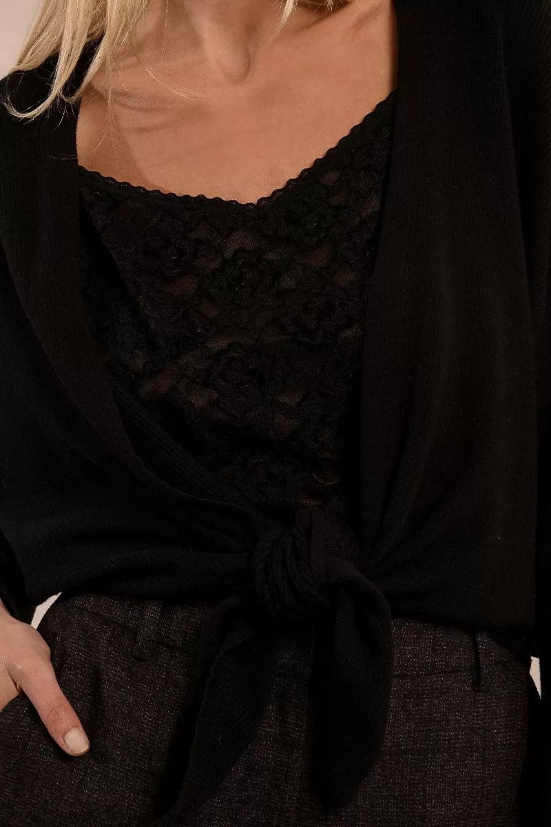 Long-sleeved cardigan with bow