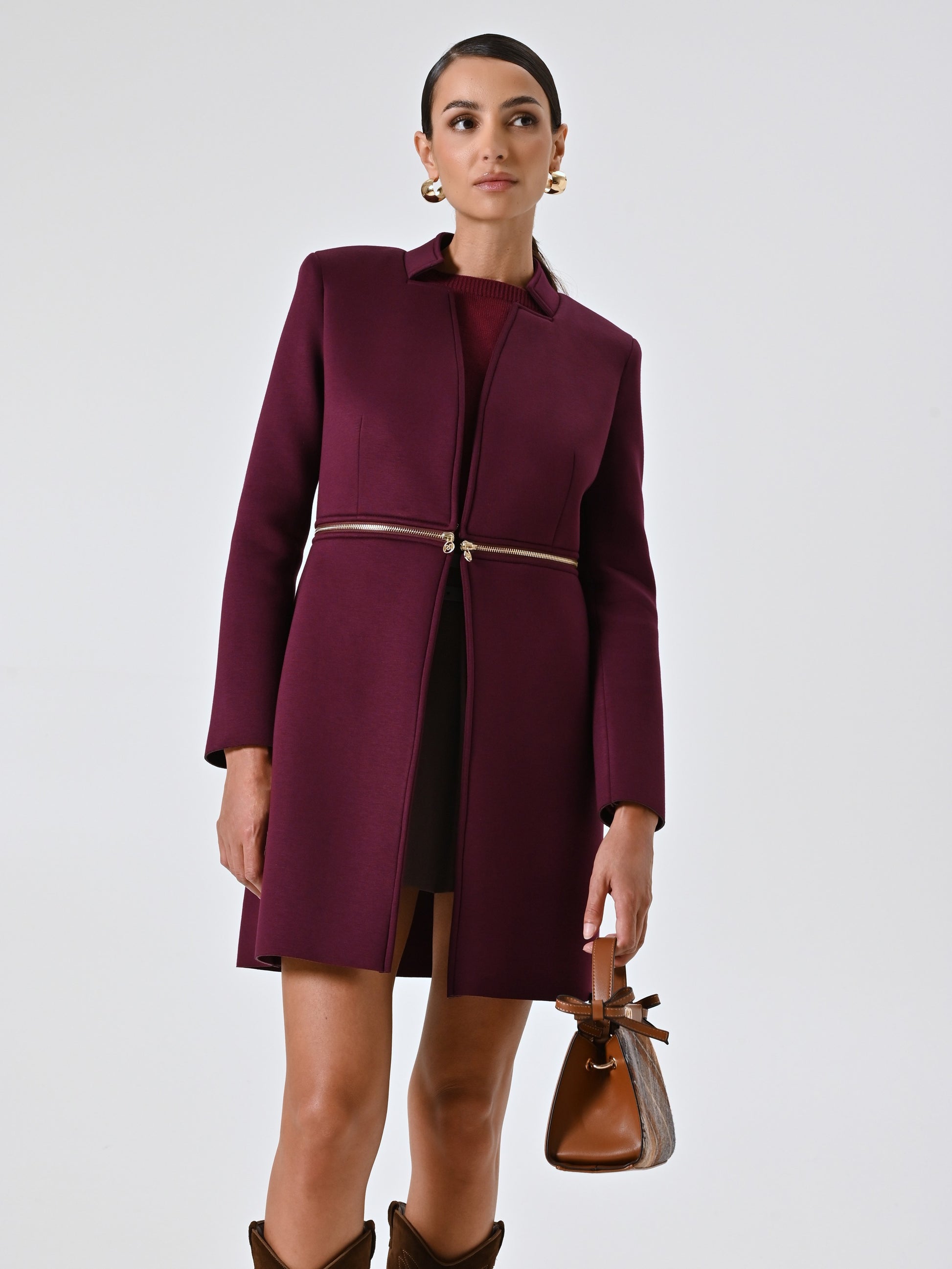 Two-in-one burgundy neoprene coat