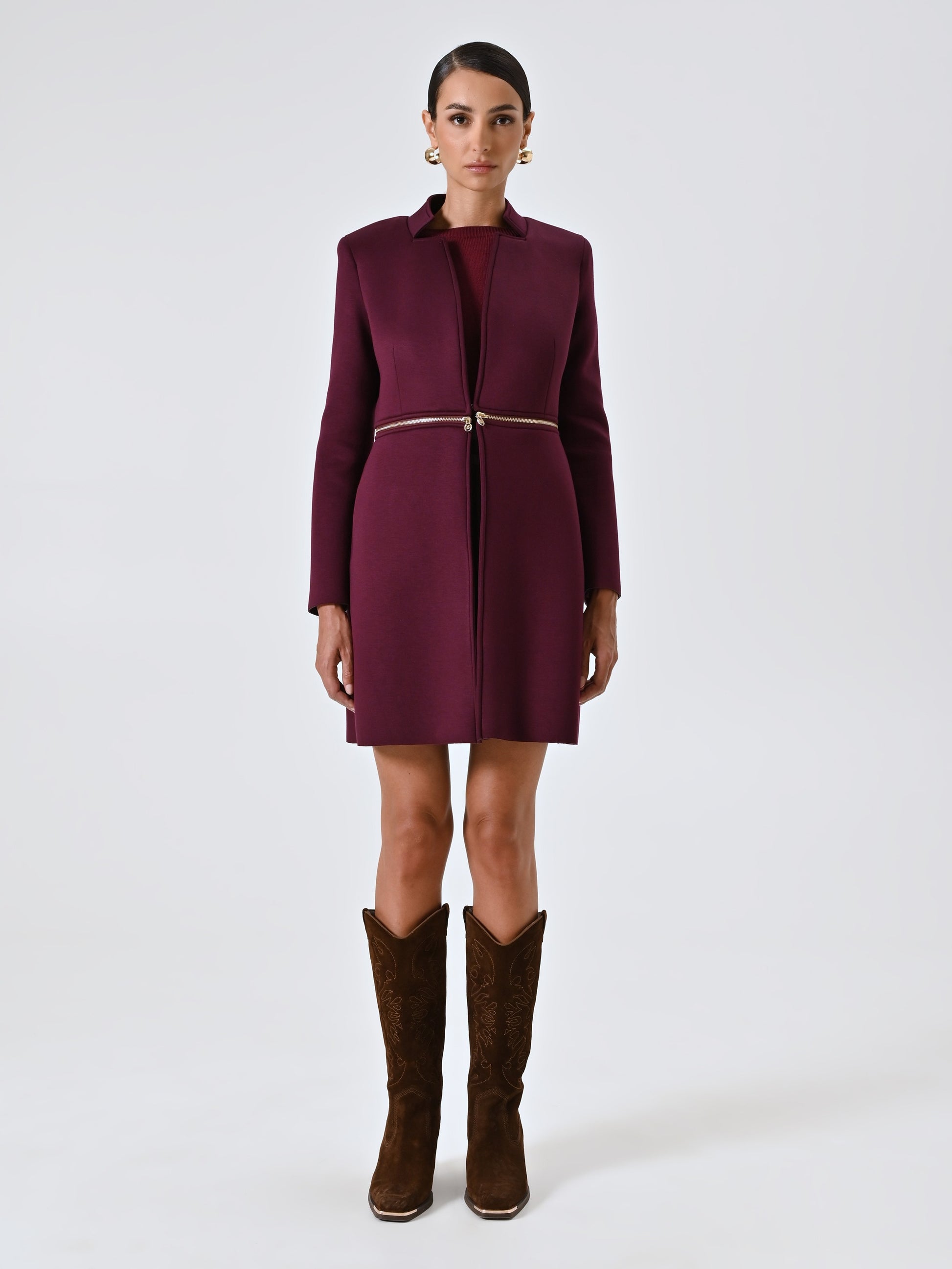 Two-in-one burgundy neoprene coat