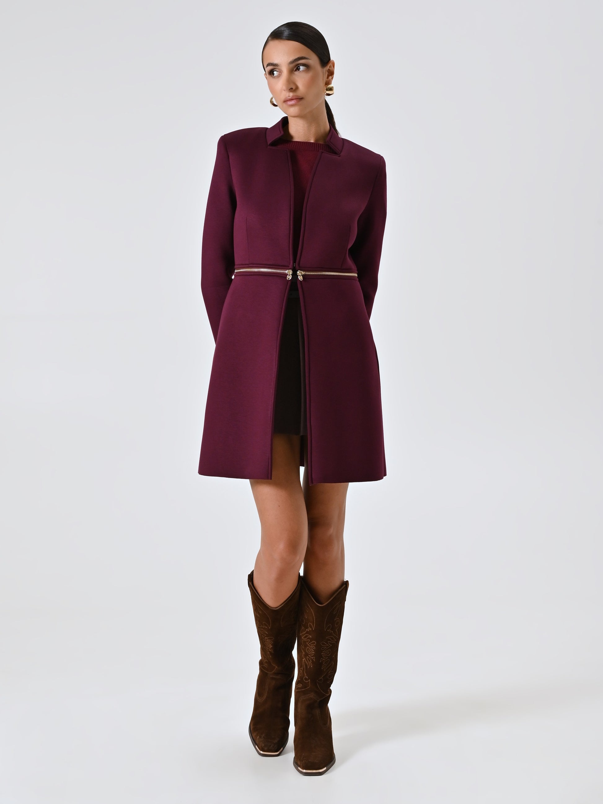 Two-in-one burgundy neoprene coat