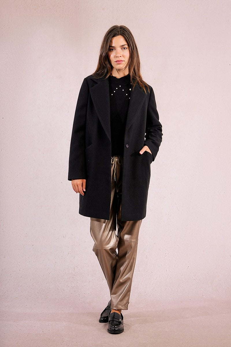 Midi coat with collar and lapel