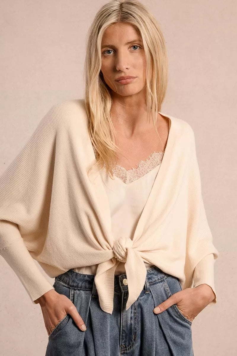 Long-sleeved cardigan with bow