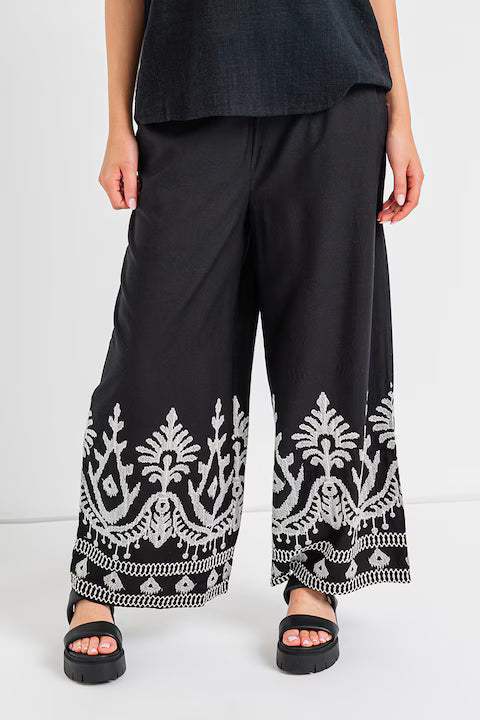 Pantalon palazzo noir avec bordure