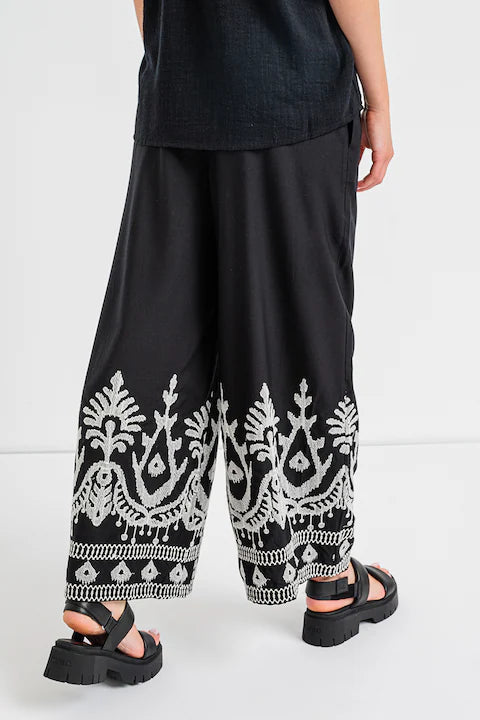 Pantalon palazzo noir avec bordure