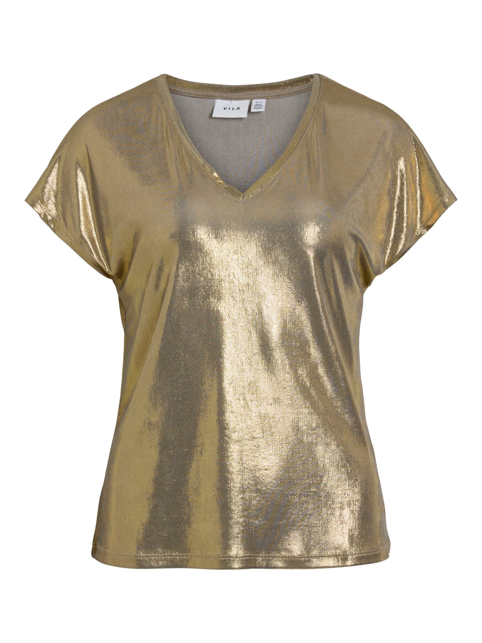 Top dorado brillante con cuello en V