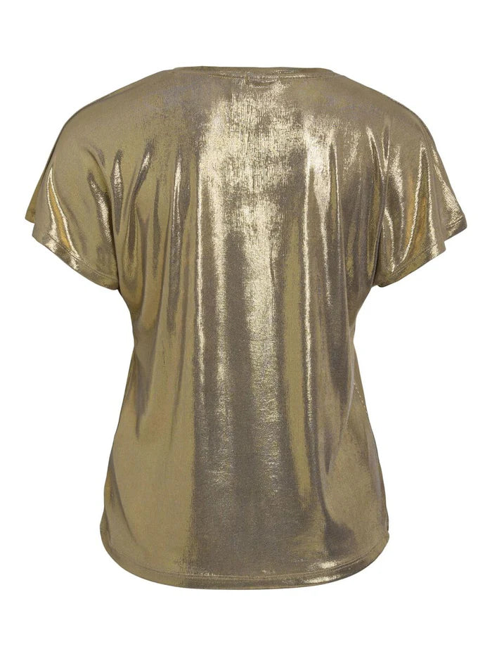 Top dorado brillante con cuello en V