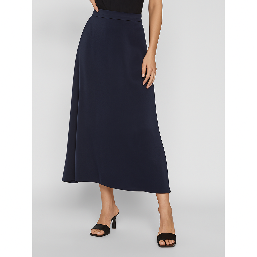 Long navy blue satin skirt 