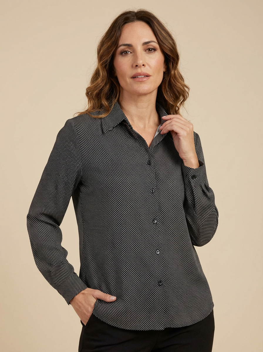 Camisa micropuntos blanco y negro