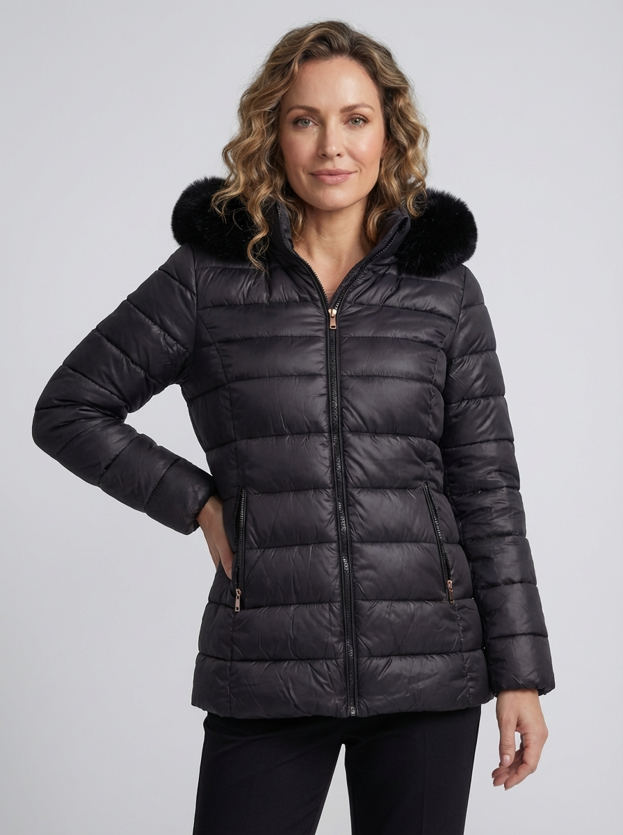 Chaqueta Acolchada Capucha Pelo