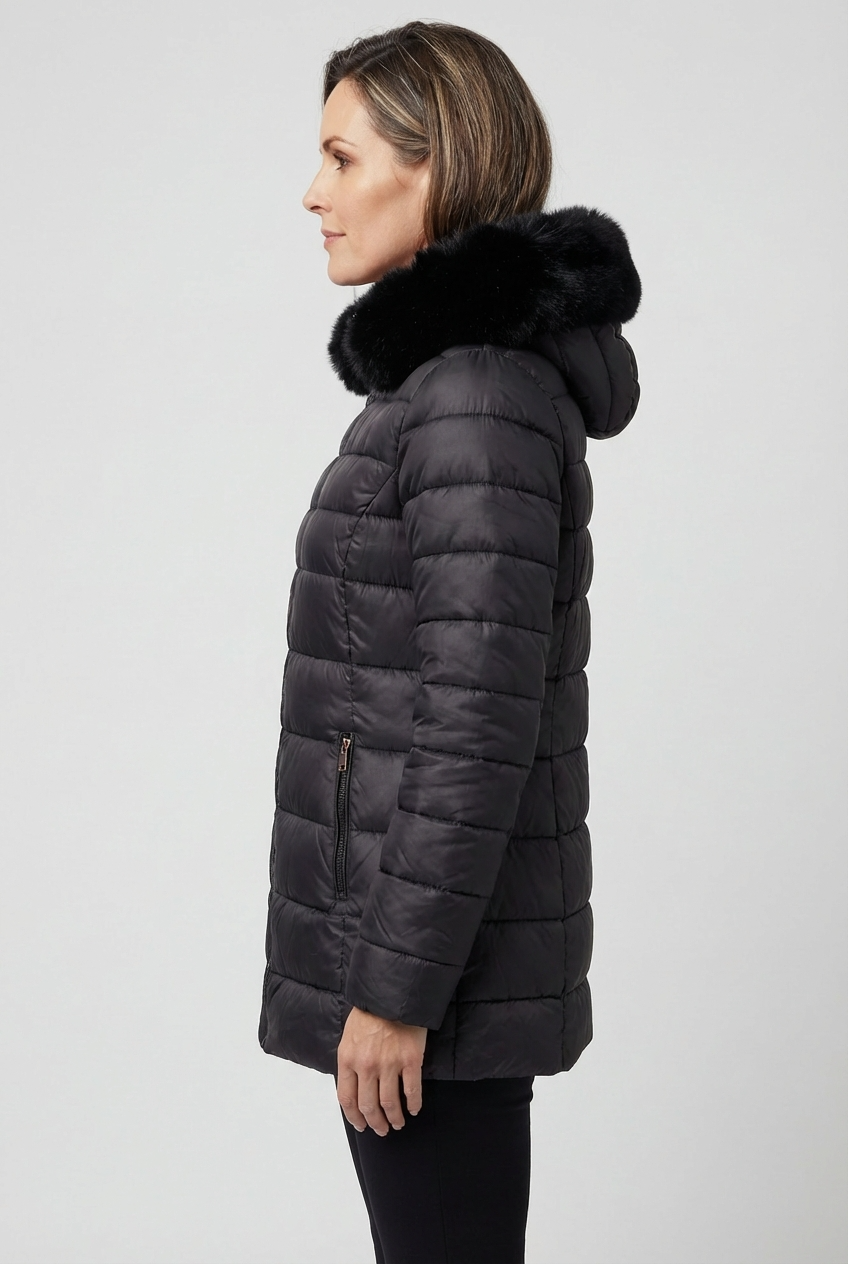 Chaqueta Acolchada Capucha Pelo