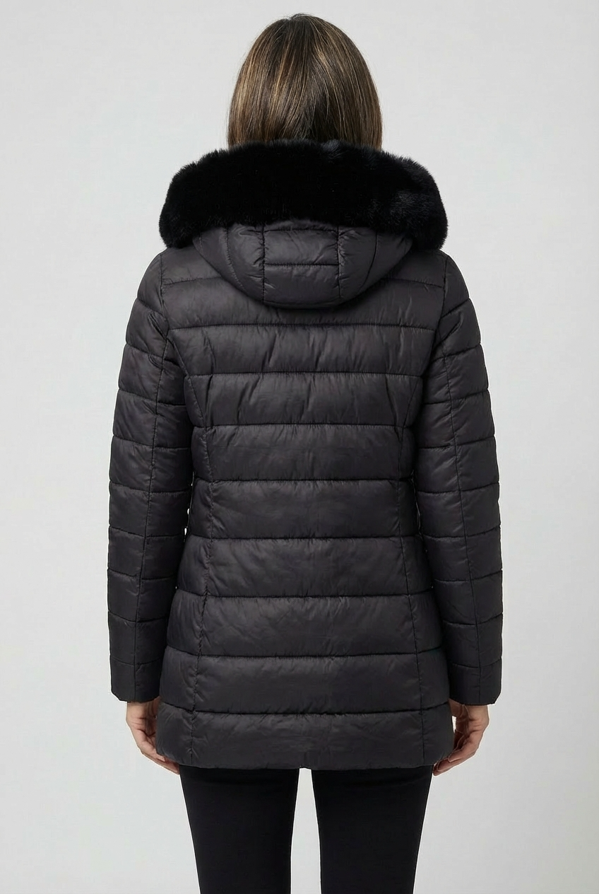 Chaqueta Acolchada Capucha Pelo