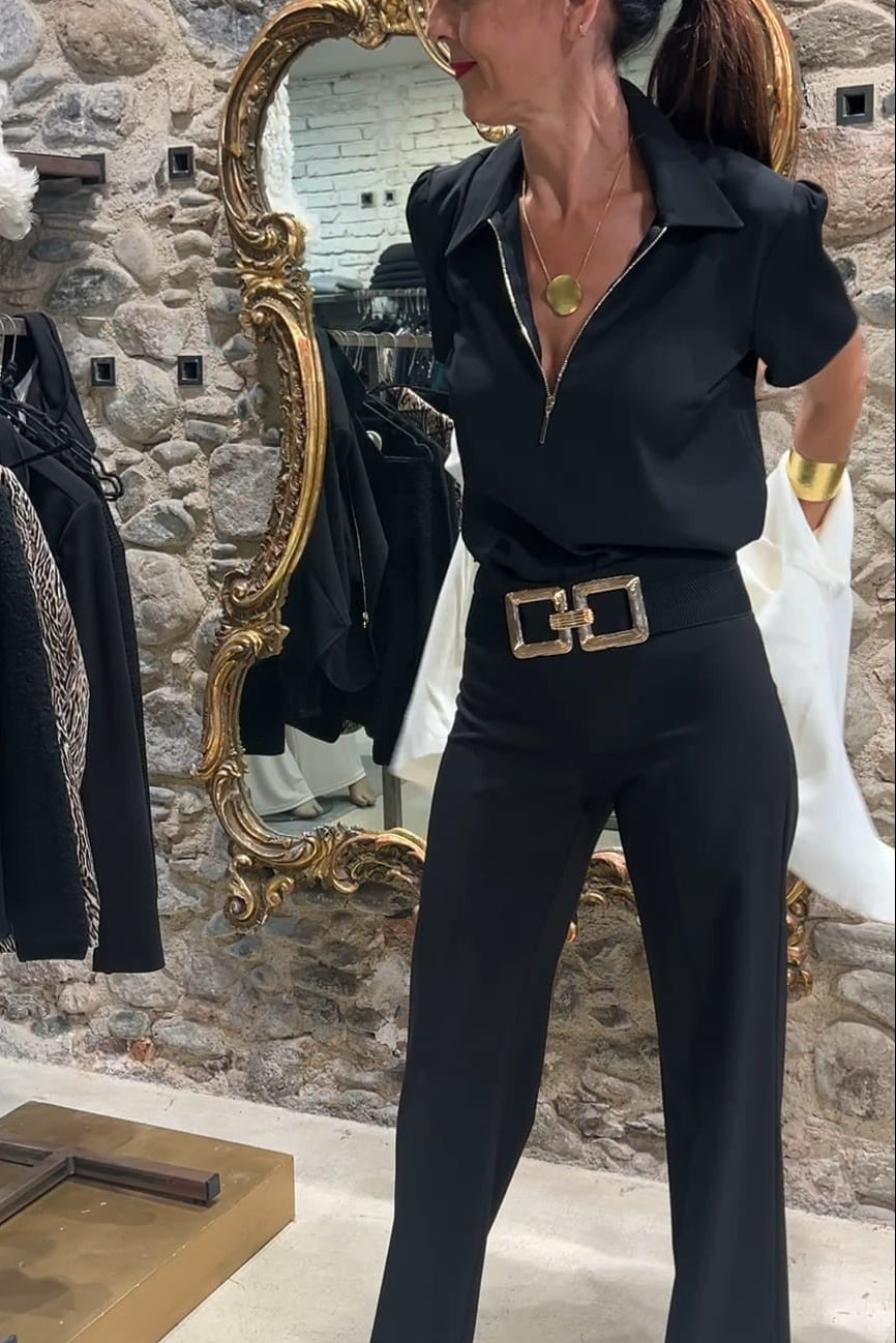 Blusa con cuello de camisa y cremallera