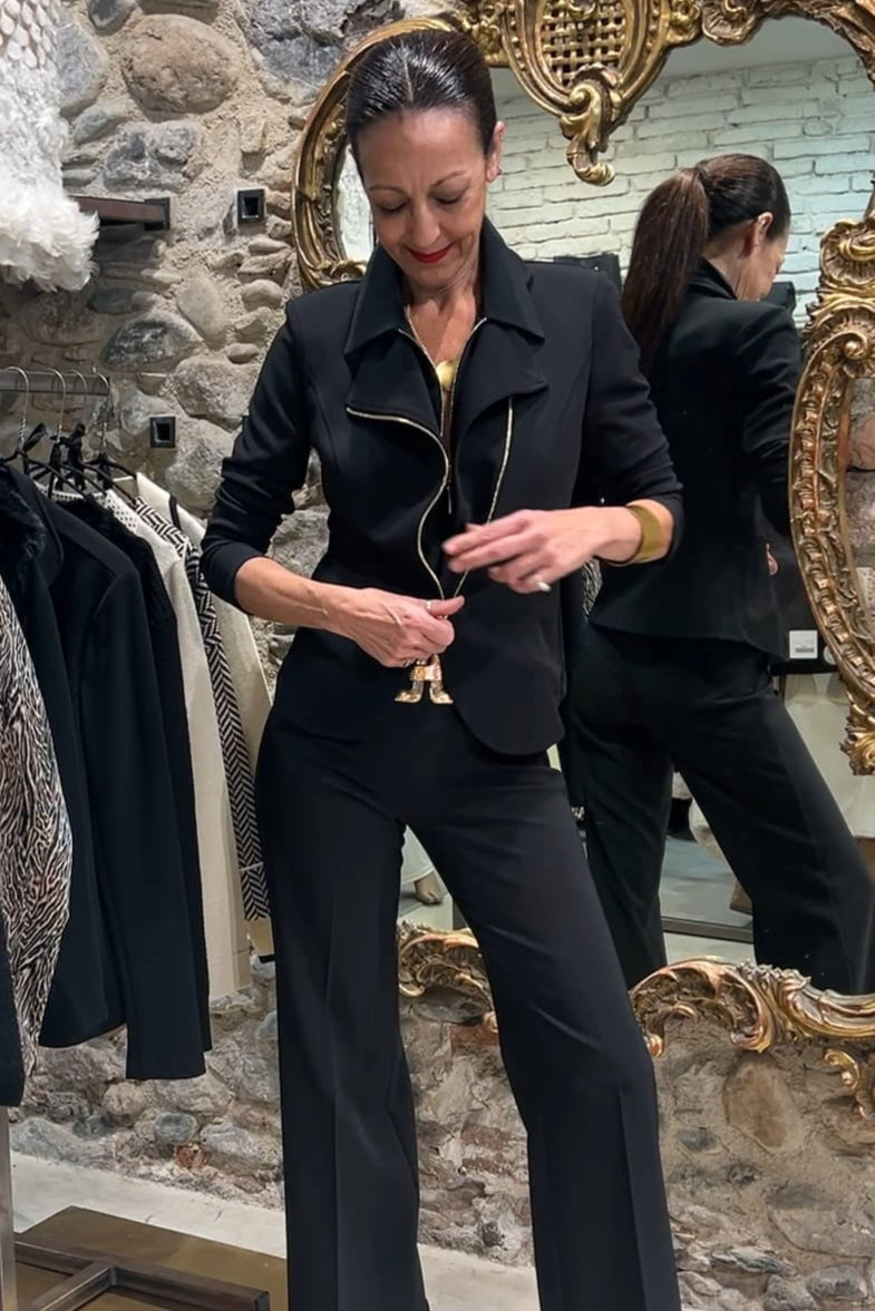 Fitted jacket with gold zipper