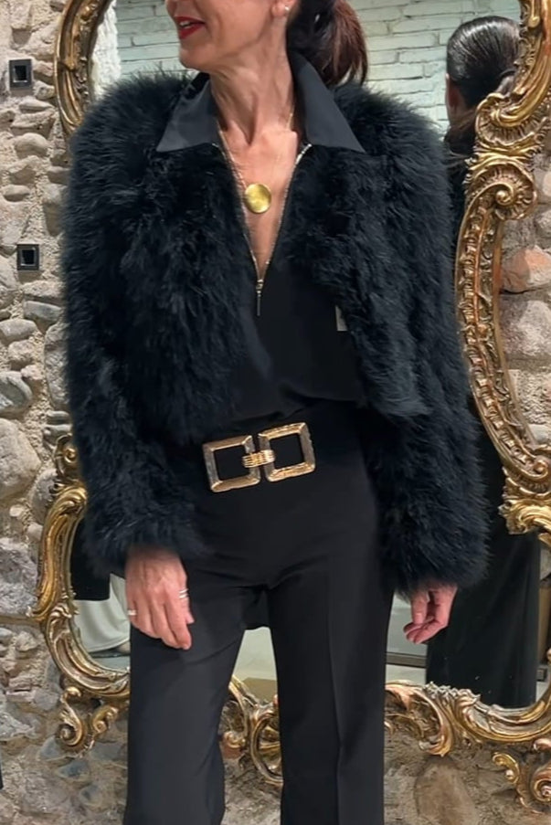 Chaqueta torera pelo y plumas