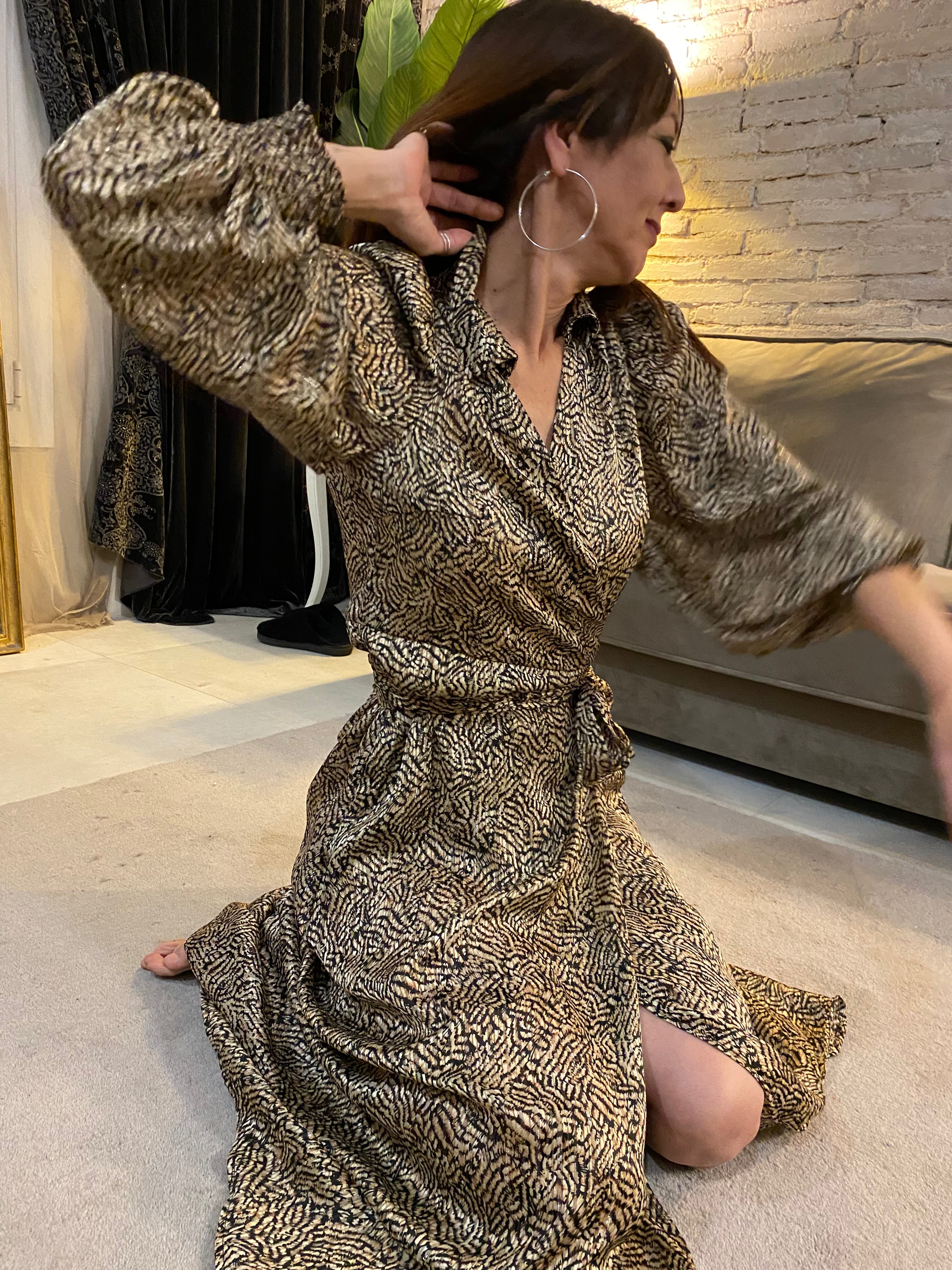 Vestido largo st print gasa y creuz evase