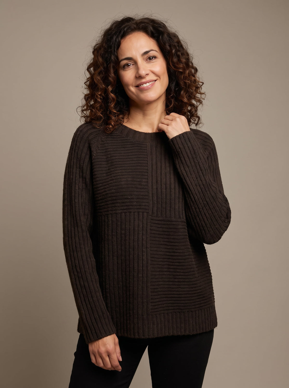 Jersey canalé patchwork marrón