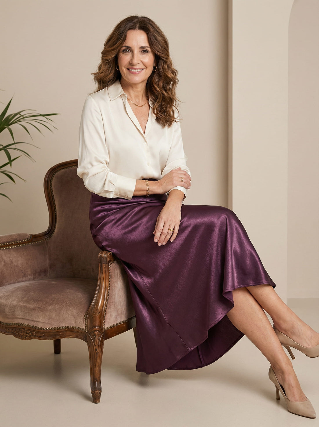 Falda maxi satén magenta