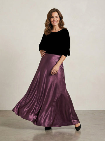 Falda maxi satén magenta