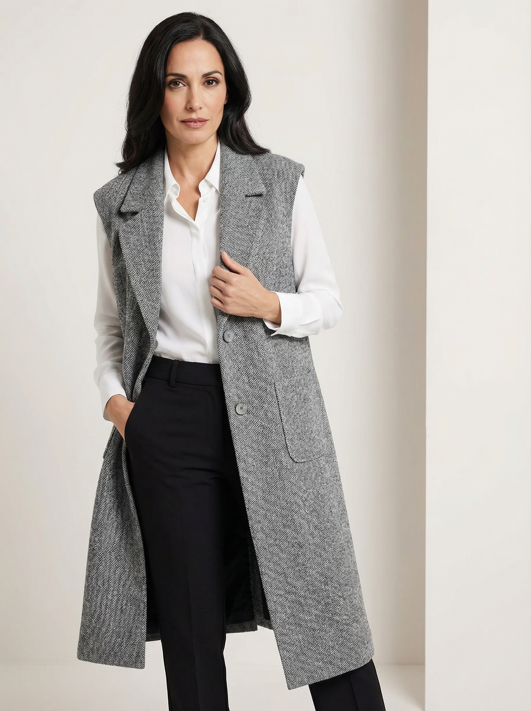 Chaleco/ Abrigo gris largo