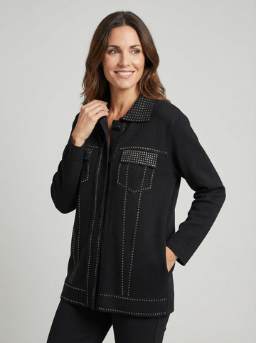 Chaqueta negra tachuelas plateadas