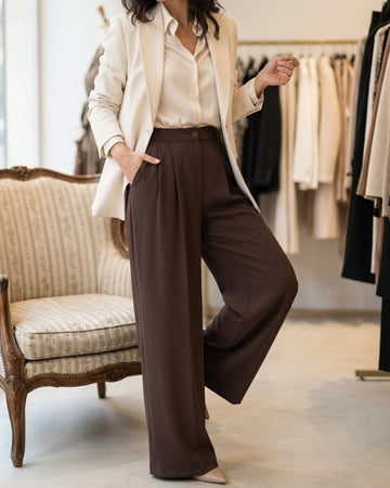 Pantalon à jambes larges à rayures marron